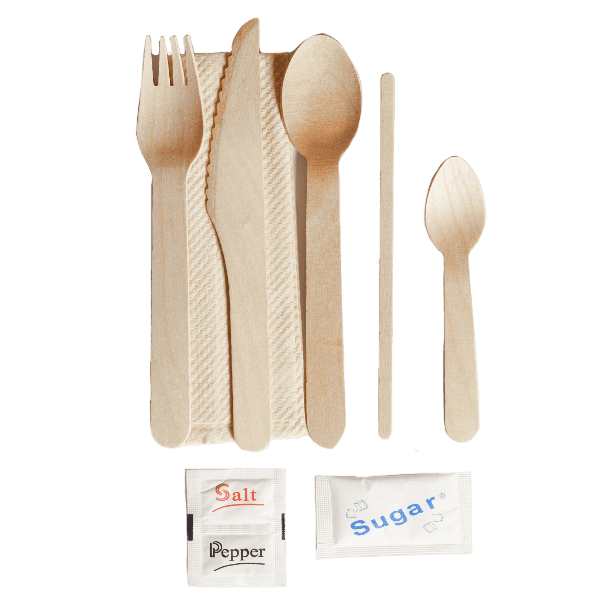 Wooden Knife Fork Dessertspoon Teaspoon Stirrer Salt Pepper Sugar Napkin - FSC 100% & FSC Mix