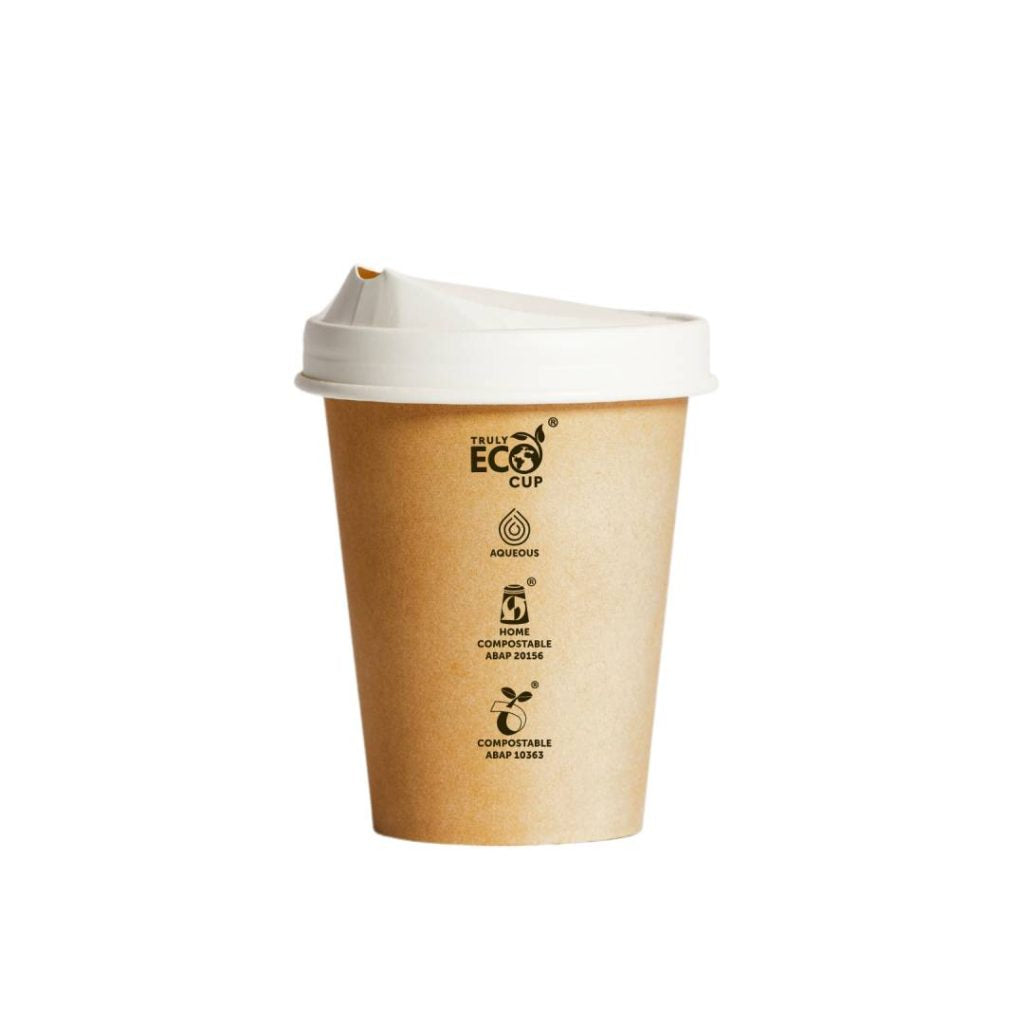 12oz Single Wall Aqueous Truly Eco Cup  - Kraft Printed