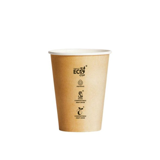 12oz Single Wall Aqueous Truly Eco Cup  - Kraft Printed
