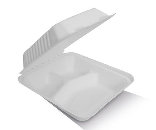 Clamshell Sugarcane 8" 3 Compartments 200pc/ctn