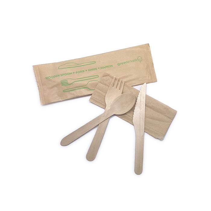 Wooden Fork Knife Spoon Napkin Set 400Set/ctn