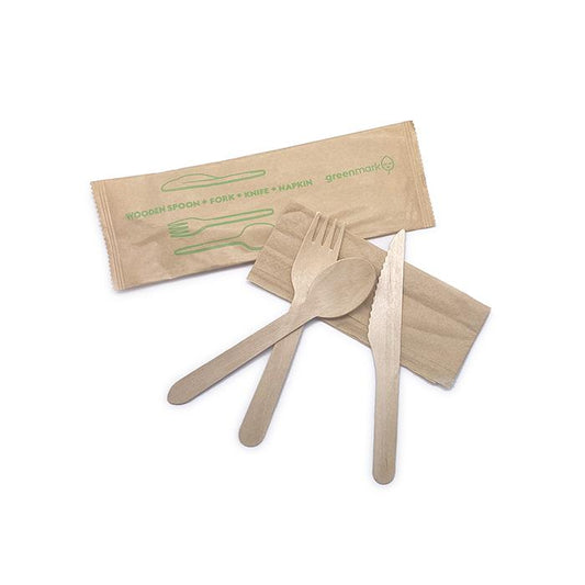 Wooden Fork Knife Spoon Napkin Set 400Set/ctn