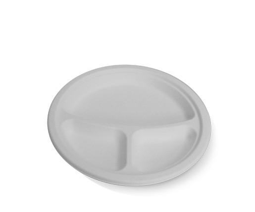 Sugarcane Round Plate 9"/3 Compartment 500pc/ctn